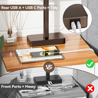 Hong-in Touch Lamps for Bedroom - 3-Way Dimmable Bedside Lamps Set of 2 with USB C+A, White Modern Table Lamp for Night Stands, Desk Lamp for Living Room Nightstand End Tables Bed Side - color: G. White&Brown