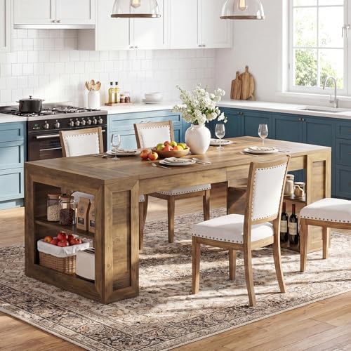 Tribesigns Farmhouse Dining Table with Storage Shelves, 70.8-Inch Large Rectangle Wooden Kitchen Dinner Table for 6 for Kitchen, Dining Room, Living Room