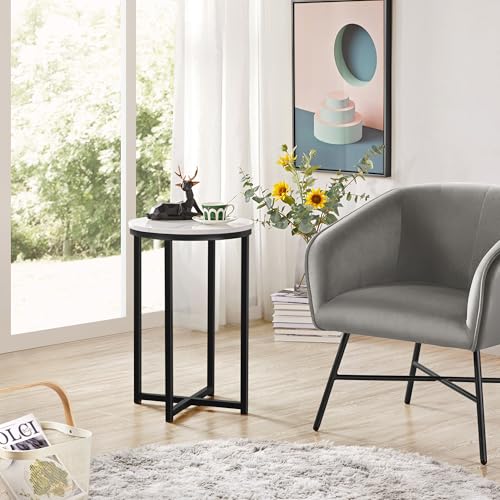 Yaheetech Round End Table Set of 2,16in Faux Marble Accent Table,Modern Side Table with Marble Top and Metal Frame,Small Coffee Table Telephone Table for Living Room/Small Space,Black - color: Black