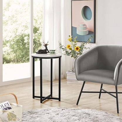 Yaheetech Round End Table Set of 2,16in Faux Marble Accent Table,Modern Side Table with Marble Top and Metal Frame,Small Coffee Table Telephone Table for Living Room/Small Space,Black - color: Black