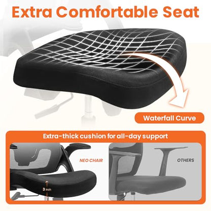 NEO CHAIR Office Desk Gaming Chair Computer High Back Mesh Seat with Rolling Wheels Ergonomic Adjustable Comfy Flip-up Armrests Lumbar Support Height for Home (Black) - color: Black