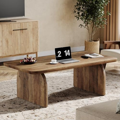 Tribesigns Rectangle Coffee Table, 47-Inch Wood Rectangular Living Room Table, Farmhouse Accent Center Low Cocktail Tea Table with Sturdy Base & Rounded Corners, Easy Assembly (Rustic Brown) - color: Rustic Brown