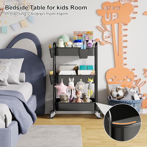 3 Tier Rolling Cart Metal with Wheels, Black Three Tiered Art Cart Organizer on Wheels, Storage Utility Trolley Carts for Kithcen, Craft, Nail, Lash, Makeup, Salon,Bedside, Bathroom, Office, Snack - color: Black 1