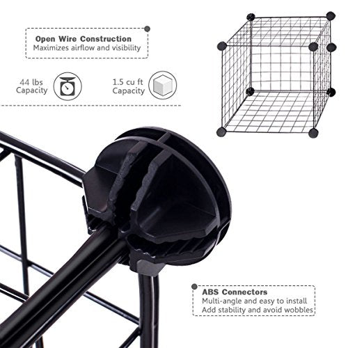 UNICOO® 14x14 Inch Multi Use DIY Bookcase & Shelf | Closet Organizers and Storage Cabinet - 12 Cube Wire Grid Organizer, Wardrobe Closet Organizer, Storage Shelves for Bedroom (12-Black Wire) - size: 12 Cube
