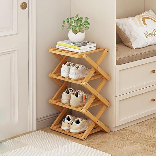 Vertical Shoe Rack Small Narrow Shoe Racks 4-Tier Folding Shoe Storage Rack No Installation Shoes Organizer Shelf Standing Storage Shoe Rack for Entryway Hallway Corridor Room Corner Storage