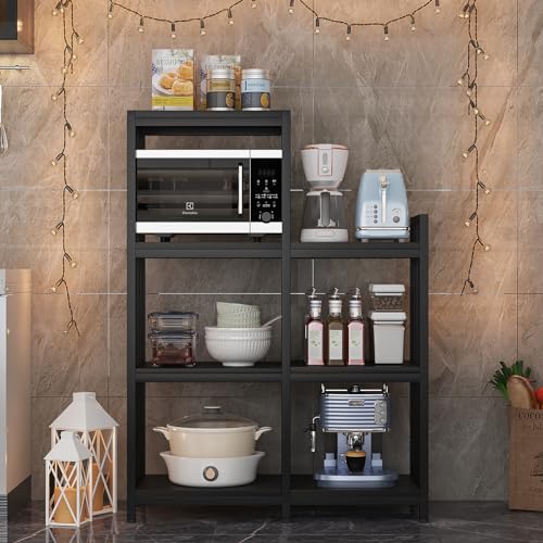 6-Tier Microwave Stand, Freestanding Kitchen Baking Rack, Height Adjustablebakers Shelf, Spice Rack, Mini Fridge, Coffee Bar for Living Room Black - color: Black