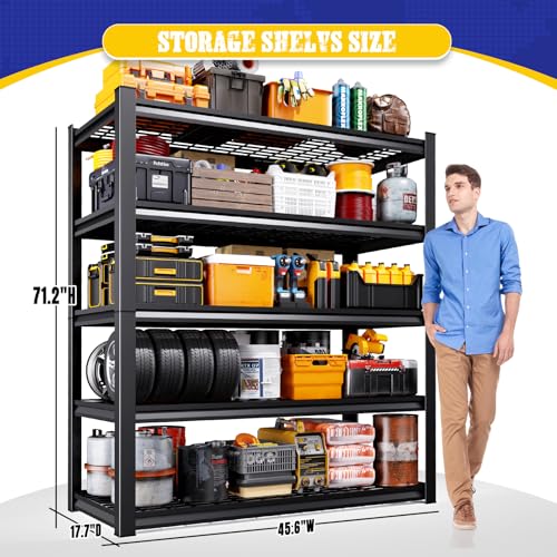 45.6" W Garage Shelving Heavy Duty Storage Shelves, 5-Tier Adjustable Metal Shelving Unit, Utility Garage Organizer Shelf for Basement, Pantry, Kitchen, Warehouse,17.7" D x 45.6" W x 71.2" H - size: 5-Wire-17.7"Dx45.6"Wx71.2"H