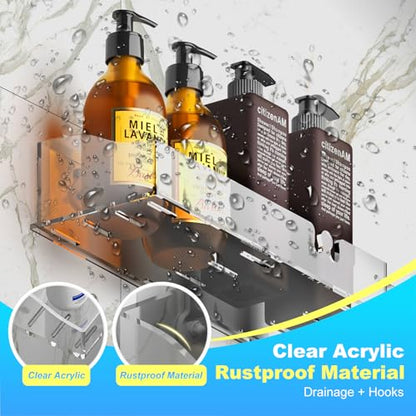 Acrylic Shower Shelves 3 Pack, Clear Adhesive Shower Caddy Organizer, Rustproof No Drill Wall Mount Bathroom & Kitchen Storage Rack - color: Clear