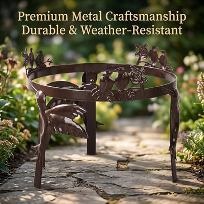 Topadorn Gazing Ball Stand for 10–12 Inch Globes, Metal Garden Globe Holder with Hummingbird & Songbird, Weather Resistant Bronze Outdoor Yard Stand - color: Birds&Flowers