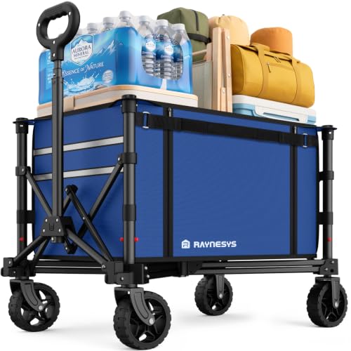 Collapsible Wagon with Wheels,120L Wagon Cart for Camping Groceries Beach | 220lbs Capacity Wagon Carts Foldablet,Smallest Folding Size,Lightweight Portable,Adjustable Handle,Transport long items - color: Indigo