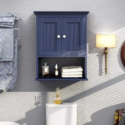 Treocho Wood Wall Cabinet, Bathroom Medicine Cabinet Storage with Doors and Adjustable Shelf, Rustic Cabinet Wall Mounted for Bathroom, Living Room, Kitchen, Blue - color: Blue