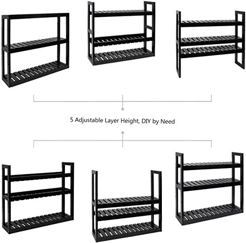 Domax Bamboo Bathroom Shelf 3-Tier Wall Mount Storage Rack Multifunctional Adjustable Layer Free Standing Over Toilet Utility Shelves Living Room Kitchen (Black) - color: Black