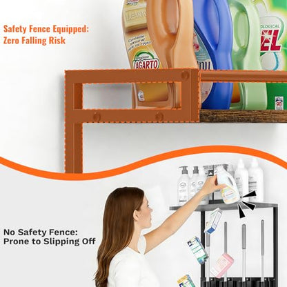 Broom Holder Wall Mount with Shelf, 15.7" Wx6.7 Dx15.7 H, 1 Pack | Load 66LBS, 4 Mop Hanger Grippers, 3 Hooks, for Laundry Room, Garage, Utility Closet, Kitchen - style: 1 Pack