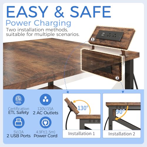METYERRY 23.6"x23.6" Large Printer Stand with Power Outlet, 3 Tier Cart | Adjustable Shelf, Fits 3D Printers, Laser Printers and Heat Press, 200 lbs Heavy Duty, Industrial Wheels, Home Office - color: Rustic Brown