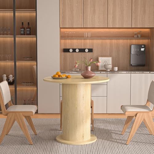 31.5 inch Round Dining Table for 2, Modern Farmhouse Kitchen Table, Small Circle Dining Tables with Wood Strip Base for Kitchen Living Room (Natural) - color: Natural