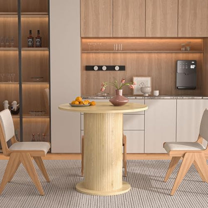 31.5 inch Round Dining Table for 2, Modern Farmhouse Kitchen Table, Small Circle Dining Tables with Wood Strip Base for Kitchen Living Room (Natural) - color: Natural