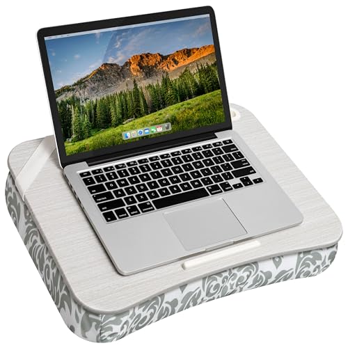 LAPGEAR Designer Lap Desk – Gray Damask, Fits 15.6” Laptops - color: Gray Damask, size: Single Lap Desk