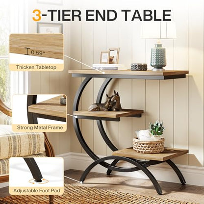 Tribesigns C-Shaped End Table Set of 2, Industrial 3-Tier Small Side Table for Couch, Wood Bedside Table Snack Side Table with Storage Shelves for Living Room Small Space, Light Brown - color: Light Brown