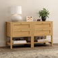 Farmhouse Nightstand Set of 2 with Drawers, 24.4" Tall Modern Wood Bedside Table with Open Shelf, Large End Table for Bedroom, Natural Oak - color: Natural Oak, size: 2 PCS (2 Drawers)
