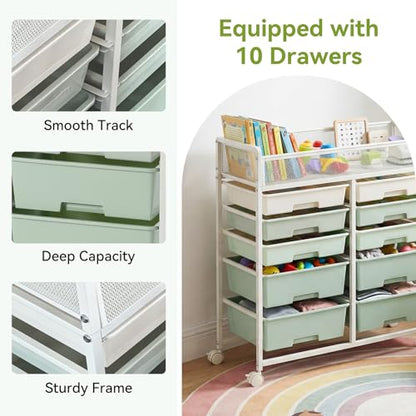 Rolling Craft Cart with 10 Drawers, Art Craft Organizers and Storage with Lockable Wheels, Utility Cart for Organizing Arts and Crafts,Yarn,Toy, School Supplies,Nail Product - size: 10-Drawers(1 Pack)