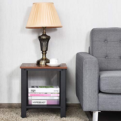 Small Side Table, 2-Tier End Table with Mesh Shelves & Metal Frame, Industrial Sofa Side Table w/Adjustable Feet for Living Room, Nightstand for Small Space, Dorm, Bedroom (1)