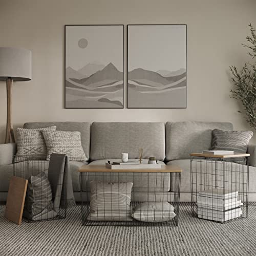 Lavish Home End Tables and Coffee Table Set of 3, Brown/Black | 31.5”/14.13” Foldable Living Room Tables with Metal Storage Baskets and Removable Lids, 2 Small Side and 1 Large Coffee Table - color: Brown Square 3