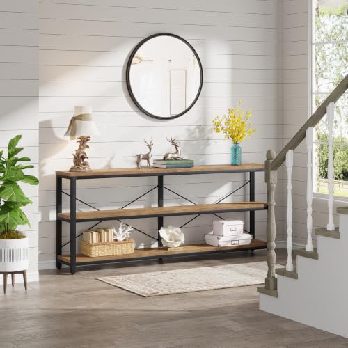 Tribesigns 71" Sofa Tables,Extra Long Couch Table, Narrow Long Console Table, Entryway Table,Sofa Table with 3 Tiers Storage Shelves (Light Brown) - color: Light Brown