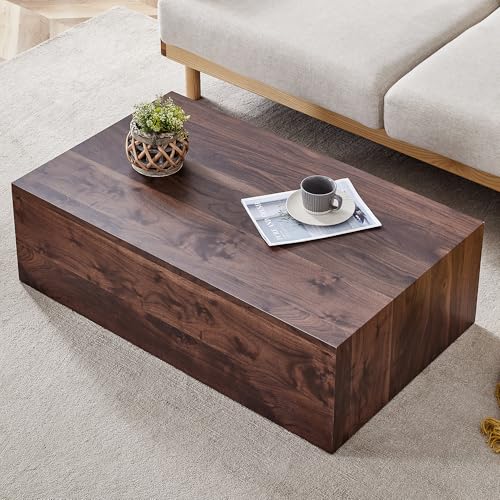 39" Rectangular Compact Coffee Table,Small Cube End Table,Modern Side Table with Stylish Wood Grain Pattern,Minimalist Accent Table for Living Room,Office,Apartment,Nightstand(Walnut,39") - color: Walnut,39.9"
