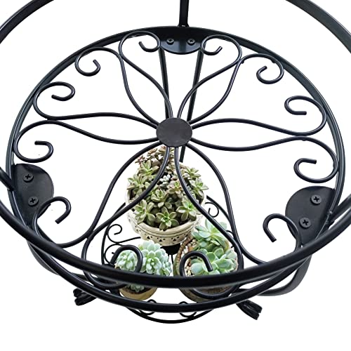 CASIMR 2-Pack Plant Stand, 2 Tier 19.2 inch Tall Metal Potted Holder Rack,Indoor Outdoor Multiple Flower Pot Shelf Rustproof Iron Garden Container for Garden Patio Living Room Corner Balcony, Black