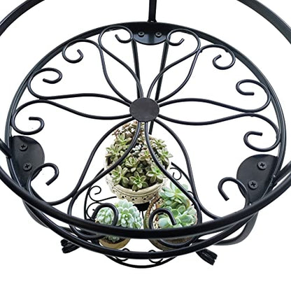 CASIMR 2-Pack Plant Stand, 2 Tier 19.2 inch Tall Metal Potted Holder Rack,Indoor Outdoor Multiple Flower Pot Shelf Rustproof Iron Garden Container for Garden Patio Living Room Corner Balcony, Black