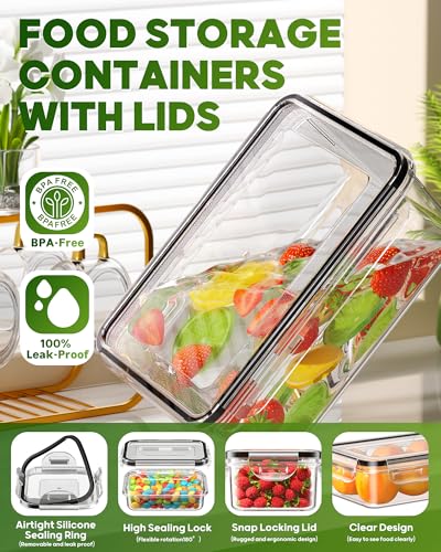 KEMETHY 60 PCS Food Storage Containers with Lids, Plastic Food Containers | BPA-Free, Leak Proof, Reusable, Microwave/Dishwasher Safe Meal Prep Containers with Labels & Pen, 30 Containers & 30 Lids - color: 60 PCS
