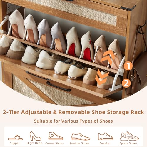 LEYAOYAO Shoe Cabinet Storage for Entryway with 2 Flip Drawers Rack Narrow Organizer Slim Hidden Wood Shoe Cabinet Furniture Tea Brown - color: Tea Brown