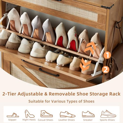 LEYAOYAO Shoe Cabinet Storage for Entryway with 2 Flip Drawers Rack Narrow Organizer Slim Hidden Wood Shoe Cabinet Furniture Tea Brown - color: Tea Brown