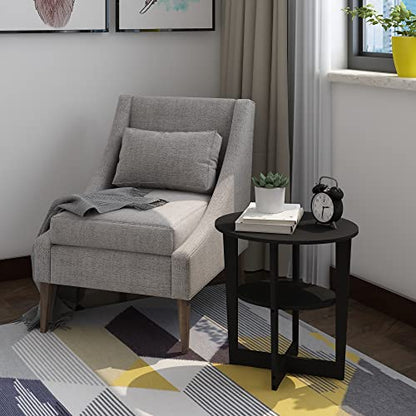Furinno JAYA Side Table, 2-Tier Round Modern End Table with Oval Tabletop, Night Stand, Bedside Table with Open Shelf, for Living Room, Bedroom, Walnut - color: Walnut, size: 1-Pack, 2 Tiers, Oval Panel