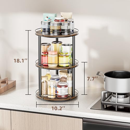 LAMU 10'' Wood Lazy Susan Turntable Organizer for Cabinet, 3 Tier Lazy Susan Spice Rack Organizer for Kitchen, Wood Turntable for Table Top, Countertop, Pantry, Bathroom - size: 10 inches 3 Tier