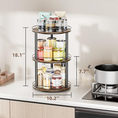 LAMU 10'' Wood Lazy Susan Turntable Organizer for Cabinet, 3 Tier Lazy Susan Spice Rack Organizer for Kitchen, Wood Turntable for Table Top, Countertop, Pantry, Bathroom - size: 10 inches 3 Tier