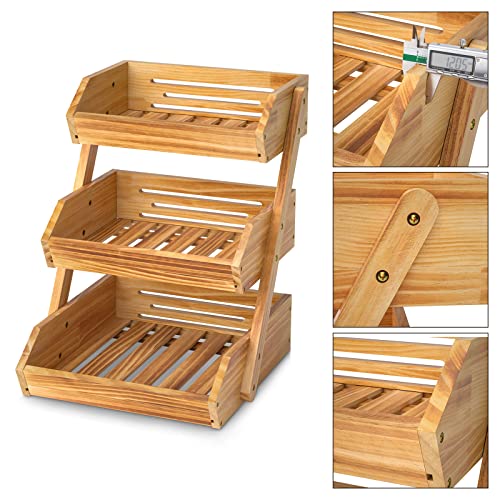 Merysen 3-Tier Wooden Fruit Basket For Kitchen Countertop, Self-assembly | Large Fruit Holder Stand, Vegetable, Snack, Bread Organzier and Storage - size: 3 Tier Wooden