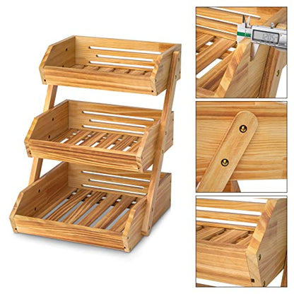 Merysen 3-Tier Wooden Fruit Basket For Kitchen Countertop, Self-assembly | Large Fruit Holder Stand, Vegetable, Snack, Bread Organzier and Storage - size: 3 Tier Wooden