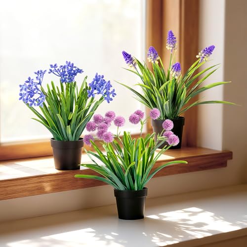 3 Pack Fake Small Plant Artificial Potted Flowers for Home Decor Fake Flower Plant Greenery Mini Faux Plant for Indoor Bedroom Living Room Office Shelf Bathroom Farmhouse Decor (Type 6) - color: Type 6