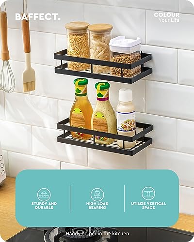 Baffect Metal Spice Rack Wall Mount Floating Shelves 2 Pack Black Storage organizer for Cabinet Door Pantry Kitchen Bathroom Supplies (9.8inches length)