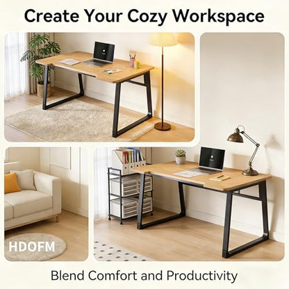 Computer Desk 39.4 Inch Small Office Desk with Wood Top and Metal Frame, Study Writing Desk for Home, Bedroom, Gaming, U-Shaped Leg Design, Modern Simple - color: Frame：black/Board：teak