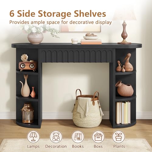 Hoctieon Fluted Console Table with Storage, Entryway Table with Side Storage Shelves, Narrow Sofa Tables Behind Couch, Hallway Tables for Living Room, Entrance, Foyer, Black - color: Black