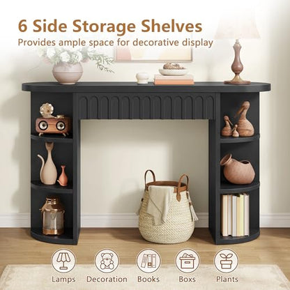 Hoctieon Fluted Console Table with Storage, Entryway Table with Side Storage Shelves, Narrow Sofa Tables Behind Couch, Hallway Tables for Living Room, Entrance, Foyer, Black - color: Black