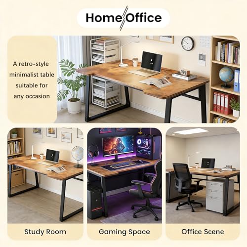 Computer Desk 39.4 Inch Small Office Desk with Wood Top and Metal Frame, Study Writing Desk for Home, Bedroom, Gaming, U-Shaped Leg Design, Modern Simple - color: Frame：black/Board：rustic Brown