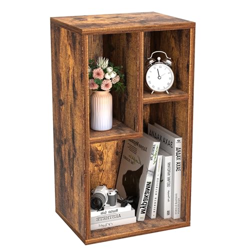 VECELO 11.8" Open Bookshelf, Waterproof Particle Board Asymmetrical Split Cubby Storage Organizer, Brown Uneven Compartment Display Cube for Tall Books, Bedroom Dorm Office - color: Brown, size: Standard