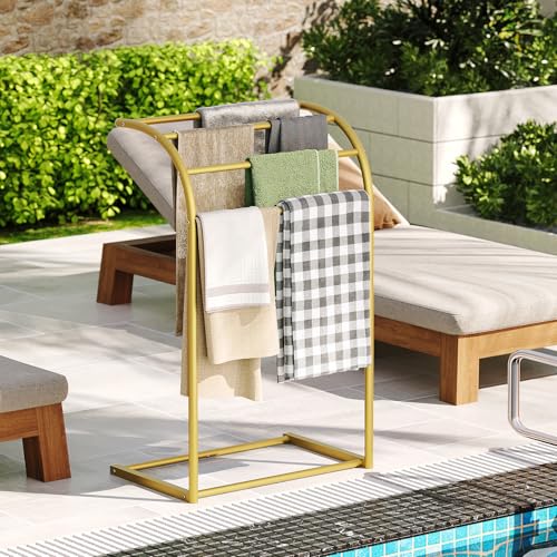 YATINEY Free Standing Towel Rack, 4-Tier Blanket Rack for Bathroom, Pool Towel Stand Display and Drying Rack, Modern Towel Blanket Storage Organizer, Gold CJ07GD - color: Gold