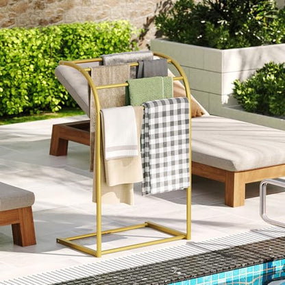 YATINEY Free Standing Towel Rack, 4-Tier Blanket Rack for Bathroom, Pool Towel Stand Display and Drying Rack, Modern Towel Blanket Storage Organizer, Gold CJ07GD - color: Gold
