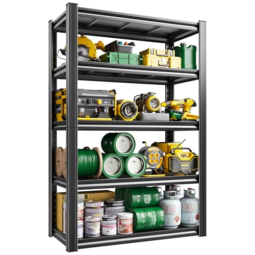 Raybee Storage Shelves Garage Shelving Heavy Duty,5-Tier Adjustable Garage Shelves,Metal Shelving for Garage,Basement, Warehouse,Pantry, 72" H x 31.5" W x 16.5" D，Black - size: 16.5"D x 31.5"W x 72"H,Black