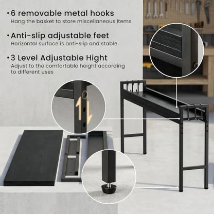 31 Inch Over the Stove Spice Rack, Adjustable 3-Tier Stove Top Shelf Equipped with 6 Utility Hooks to Organize Spices & Kitchen Gadgets (Black) - color: Black