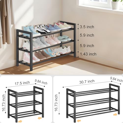 3-Tier Expandable Metal Shoe Rack for Closet & Entryway, Shoe Organizer | Shoe Storage • Adjustable Width • Holds 6–9 Pairs • Heavy-Duty Steel • Space-Saving Design • Tool-free • Easy Assembly - size: 3 Tiers